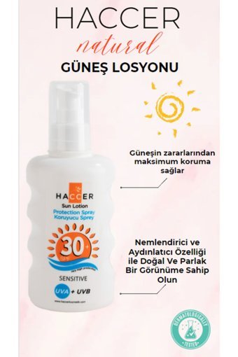 Haccer 30 Faktör Tüm Ciltler İçin Nemlendirici Suya Dayanıklı Yüz ve Vücut Güneş Losyonu 200 ml