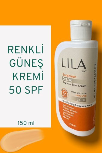 Lila Soft Color Renkli 50 Faktör Tüm Ciltler İçin Leke Karşıtı Nemlendirici Kapatıcılı Yağsız Suya Dayanıklı Yüz ve Vücut Güneş Kremi 150 ml