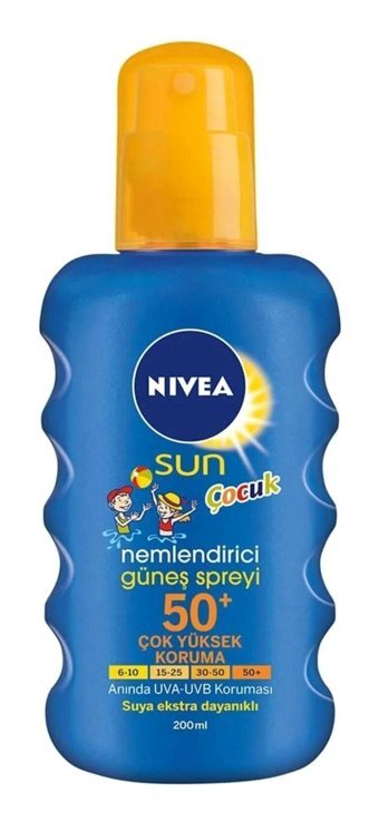 Nivea Sun Kids 50 Faktör Tüm Ciltler İçin Leke Karşıtı Nemlendirici Yağsız Suya Dayanıklı Yüz ve Vücut Güneş Kremi 200 ml