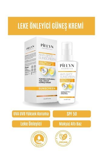 Pielyn 50 Faktör Tüm Ciltler İçin Leke Karşıtı Nemlendirici Suya Dayanıklı Yüz Güneş Kremi 125 ml