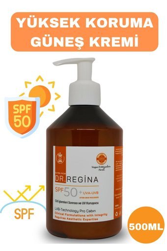 Dr.Regina Uva 50 Faktör Tüm Ciltler İçin Leke Karşıtı Nemlendirici Yaşlanma Karşıtı Yağsız Suya Dayanıklı Yüz Güneş Kremi 500 ml