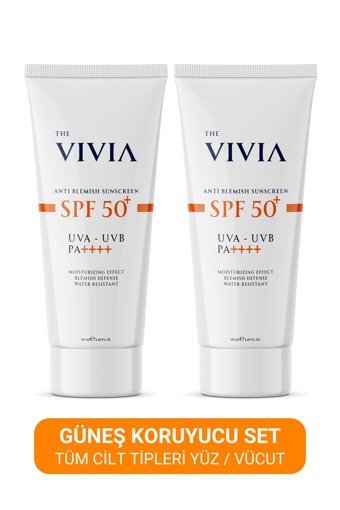 The Vivia 50 Faktör Tüm Ciltler İçin Leke Karşıtı Nemlendirici Yağsız Suya Dayanıklı Yüz Güneş Kremi 50 ml