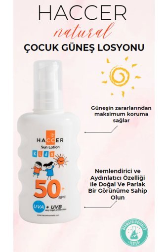 Haccer 50 Faktör Tüm Ciltler İçin Nemlendirici Suya Dayanıklı Yüz ve Vücut Güneş Losyonu 200 ml