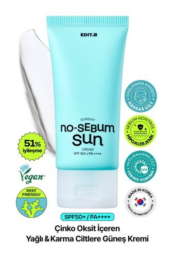 Editb 50 Faktör Tüm Ciltler İçin Nemlendirici Suya Dayanıklı Yüz Güneş Kremi 50 ml