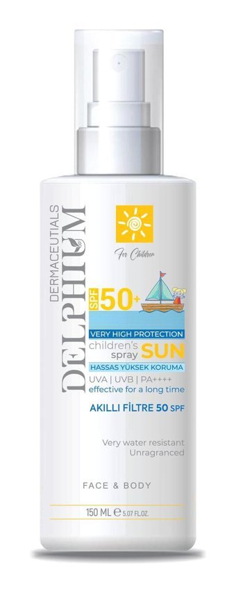 Delphi̇um Kids Lotion 50 Faktör Tüm Ciltler İçin Leke Karşıtı Nemlendirici Yağsız Suya Dayanıklı Yüz ve Vücut Güneş Kremi 150 ml