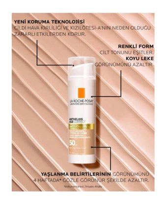 La Roche Posay Anti Aging 50 Faktör Tüm Ciltler İçin Leke Karşıtı Nemlendirici Yağsız Suya Dayanıklı Yüz ve Vücut Güneş Kremi 50 ml