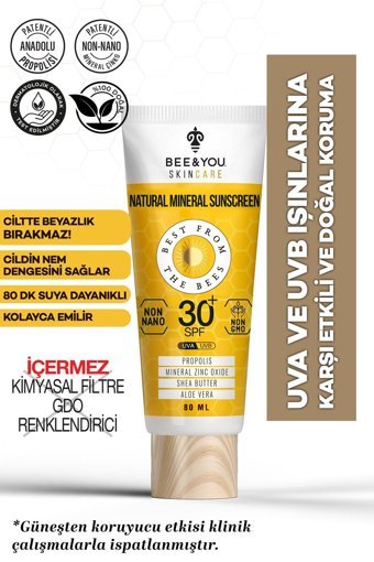 Bee & You From The Fascinating Anatolialand 30 Faktör Tüm Ciltler İçin Nemlendirici Suya Dayanıklı Vücut Güneş Kremi 80 ml