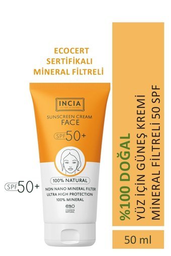 Incia 50 Faktör Tüm Ciltler İçin Leke Karşıtı Nemlendirici Suya Dayanıklı Yüz ve Vücut Güneş Kremi 50 ml
