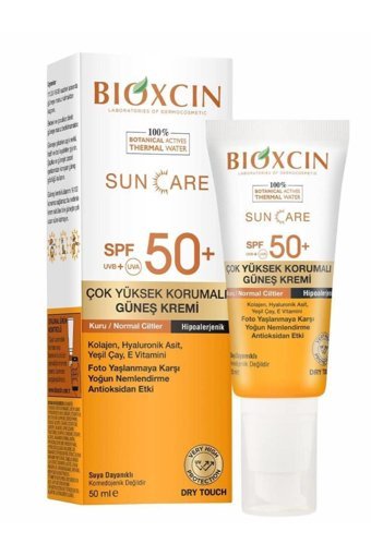Bioxcin Sun Care 50 Faktör Kuru Ciltler İçin Leke Karşıtı Nemlendirici Yağsız Suya Dayanıklı Yüz ve Vücut Güneş Kremi 50 ml