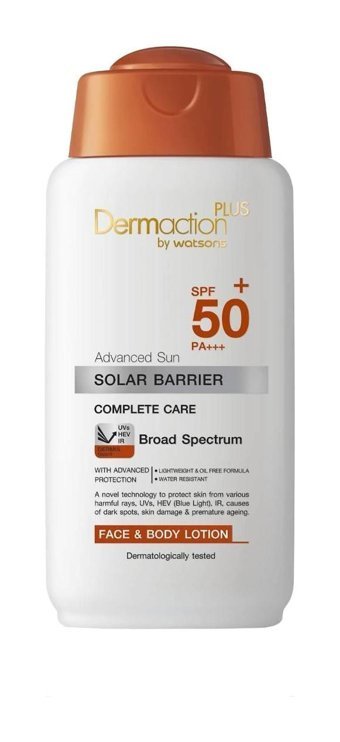 Dermaction Plus By Watsons 50 Faktör Tüm Ciltler İçin Nemlendirici Suya Dayanıklı Yüz ve Vücut Güneş Losyonu 150 ml