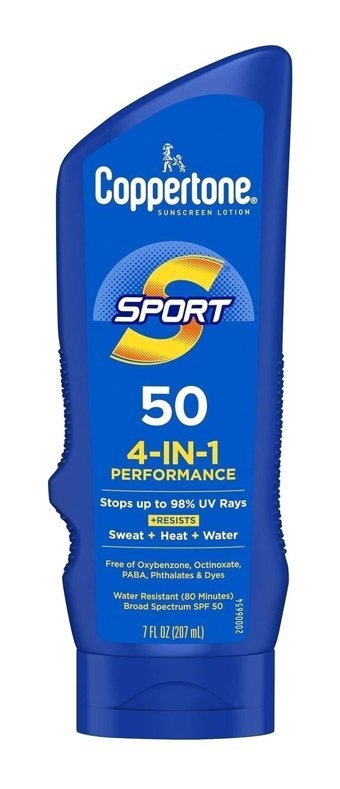 Coppertone Sport 4 in 1 Performance 50 Faktör Tüm Ciltler İçin Leke Karşıtı Nemlendirici Yağsız Suya Dayanıklı Yüz ve Vücut Güneş Kremi 207 ml