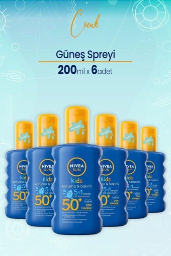 Nivea Sun Renkli 50 Faktör Tüm Ciltler İçin Nemlendirici Kapatıcılı Suya Dayanıklı Yüz ve Vücut Güneş Kremi 6x200 ml