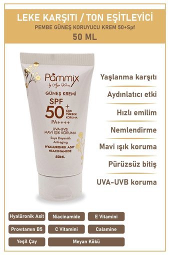 Pammi̇x 50 Faktör Tüm Ciltler İçin Leke Karşıtı Nemlendirici Yağsız Suya Dayanıklı Yüz ve Vücut Güneş Kremi 50 ml