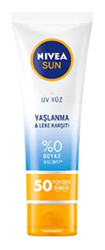 Nivea Sun 50 Faktör Tüm Ciltler İçin Nemlendirici Yaşlanma Karşıtı Suya Dayanıklı Yüz ve Vücut Güneş Kremi 50 ml