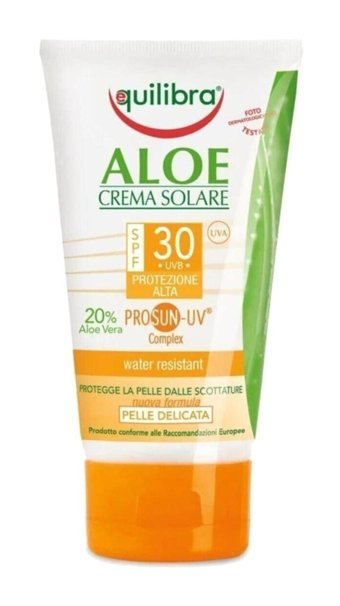 Equilibra Aloe Vera 30 Faktör Tüm Ciltler İçin Leke Karşıtı Nemlendirici Yağsız Suya Dayanıklı Yüz ve Vücut Güneş Kremi 150 ml