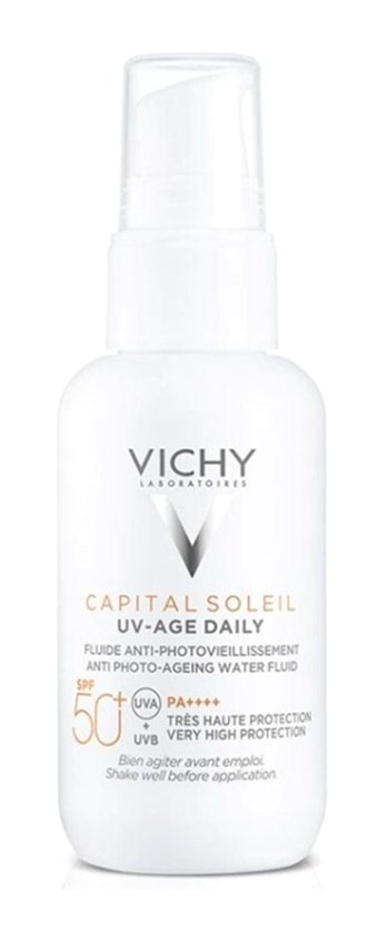 Vichy Soleil 50 Faktör Tüm Ciltler İçin Leke Karşıtı Nemlendirici Yaşlanma Karşıtı Yağsız Suya Dayanıklı Yüz ve Vücut Güneş Kremi 40 ml