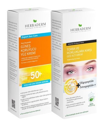 Herbaderm 50 Faktör Tüm Ciltler İçin Leke Karşıtı Nemlendirici Yağsız Suya Dayanıklı Yüz ve Vücut Güneş Kremi 2x50 ml