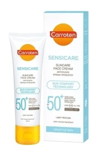 Carroten 50 Faktör Hassas Ciltler İçin Nemlendirici Suya Dayanıklı Yüz ve Vücut Güneş Kremi 50 ml