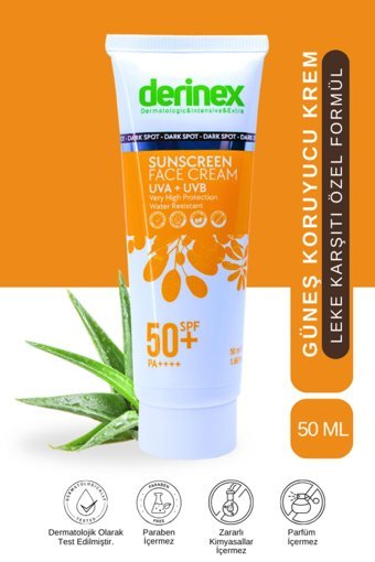 Derinex 50 Faktör Tüm Ciltler İçin Leke Karşıtı Nemlendirici Suya Dayanıklı Yüz Güneş Kremi 50 ml