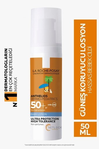 La Roche Posay Anthelios Baby Sun 50 Faktör Tüm Ciltler İçin Leke Karşıtı Nemlendirici Yağsız Suya Dayanıklı Yüz ve Vücut Güneş Kremi 50 ml