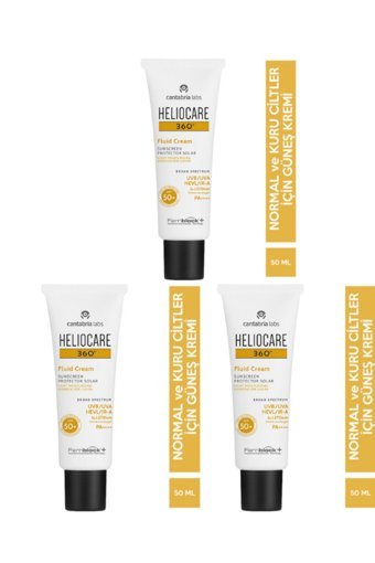 Cantabria Labs Heliocare 360 Fluid 50 Faktör Tüm Ciltler İçin Leke Karşıtı Nemlendirici Yağsız Suya Dayanıklı Yüz ve Vücut Güneş Kremi 3x50 ml