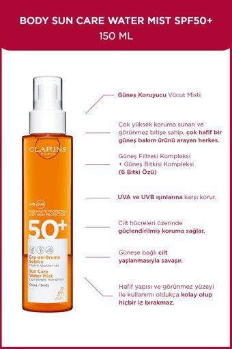 Clarins Sun Care 50 Faktör Tüm Ciltler İçin Nemlendirici Suya Dayanıklı Vücut Güneş Kremi 150 ml