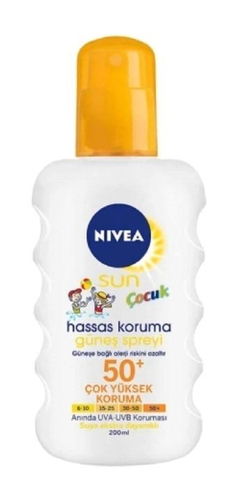 Nivea Sun Spy Çocuk 50 Faktör Tüm Ciltler İçin Leke Karşıtı Nemlendirici Yağsız Suya Dayanıklı Yüz ve Vücut Güneş Kremi 200 ml