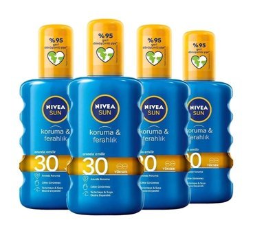 Nivea Sun 30 Faktör Tüm Ciltler İçin Nemlendirici Suya Dayanıklı Yüz ve Vücut Güneş Kremi 4x200 ml