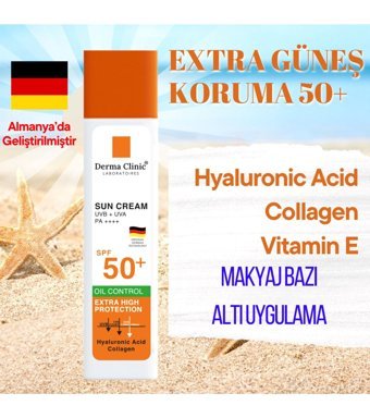 Derma Clinic Sun Cream 50 Faktör Tüm Ciltler İçin Leke Karşıtı Nemlendirici Yaşlanma Karşıtı Yağsız Suya Dayanıklı Yüz ve Vücut Güneş Kremi 50 ml