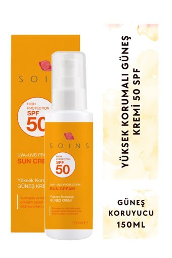 Soins Organic 50 Faktör Tüm Ciltler İçin Leke Karşıtı Nemlendirici Yağsız Suya Dayanıklı Yüz Güneş Kremi 150 ml