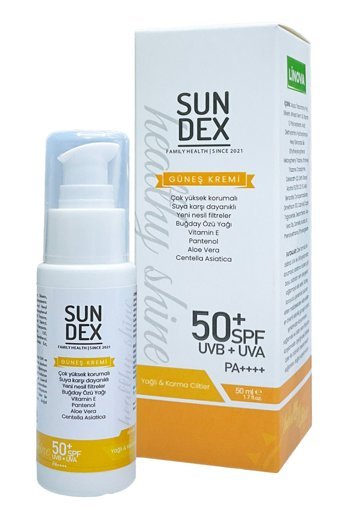 Sun Dex Family Health Since 2021 50 Faktör Yağlı Ciltler İçin Nemlendirici Suya Dayanıklı Yüz ve Vücut Güneş Kremi 50 ml