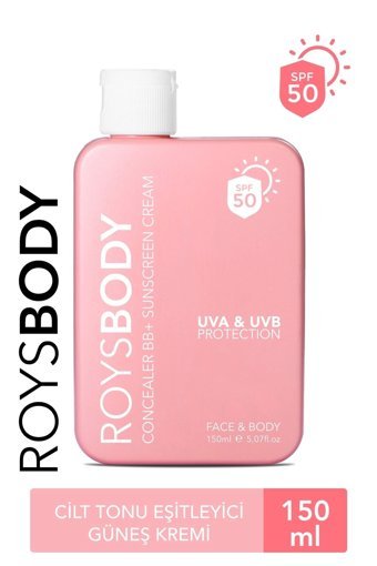 Roys Beauty Renkli 50 Faktör Tüm Ciltler İçin Leke Karşıtı Nemlendirici Yağsız Suya Dayanıklı Yüz ve Vücut Güneş Kremi 150 ml