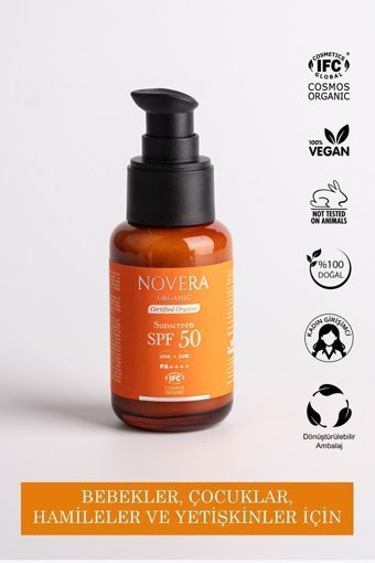 Novera Organic 50 Faktör Hassas Ciltler İçin Nemlendirici Suya Dayanıklı Yüz Güneş Kremi 50 ml