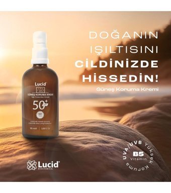 Lucid Biochemical Sun Protection 50 Faktör Tüm Ciltler İçin Leke Karşıtı Nemlendirici Yağsız Suya Dayanıklı Yüz Ve Vücut Güneş Losyonu 100 ml