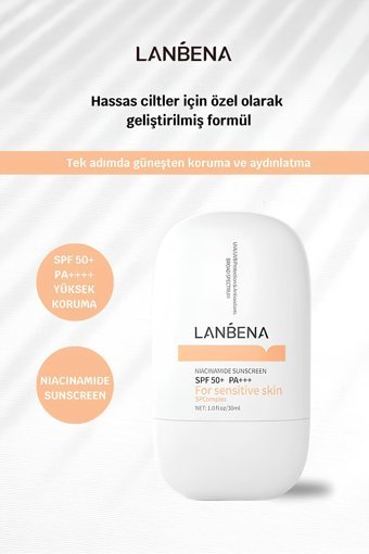 Lanbena Niacinamide 50 Faktör Tüm Ciltler İçin Nemlendirici Suya Dayanıklı Yüz Güneş Kremi 50 ml