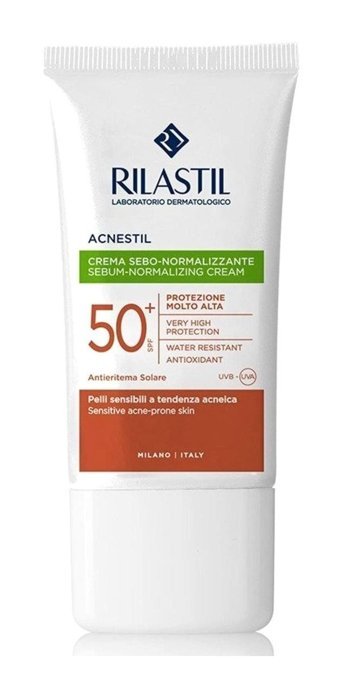 Rilastil Acnestil 50 Faktör Tüm Ciltler İçin Leke Karşıtı Nemlendirici Suya Dayanıklı Yüz Güneş Kremi 50 ml