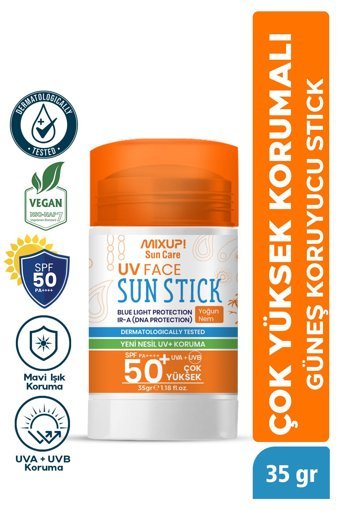 Mixup Uv Face Stick 50 Faktör Tüm Ciltler İçin Leke Karşıtı Nemlendirici Yağsız Suya Dayanıklı Yüz Güneş Kremi 75 ml