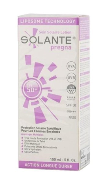 Solante Sun Care 50 Faktör Tüm Ciltler İçin Leke Karşıtı Nemlendirici Yağsız Suya Dayanıklı Yüz ve Vücut Güneş Kremi 50 ml