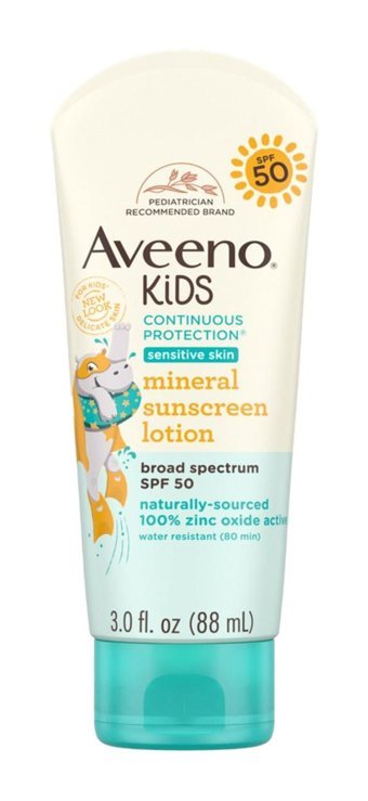 Aveeno Kids 50 Faktör Tüm Ciltler İçin Leke Karşıtı Nemlendirici Yağsız Suya Dayanıklı Yüz ve Vücut Güneş Kremi 88 ml