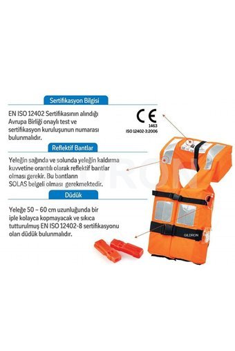 Mesica GDR 001 100 Newton Sertifikalı Yetişkin Turuncu Can Yeleği