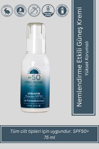 M Formulations 50 Faktör Tüm Ciltler İçin Nemlendirici Suya Dayanıklı Yüz Güneş Kremi 75 ml