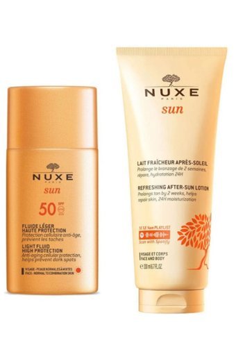 Nuxe Sun 50 Faktör Tüm Ciltler İçin Leke Karşıtı Nemlendirici Yağsız Suya Dayanıklı Yüz Güneş Kremi 200 ml