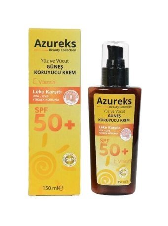 Azureks 50 Faktör Tüm Ciltler İçin Nemlendirici Suya Dayanıklı Yüz Güneş Kremi 150 ml