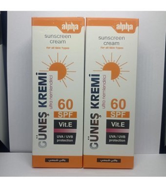 Alpha 60 Faktör Tüm Ciltler İçin Leke Karşıtı Nemlendirici Yağsız Suya Dayanıklı Yüz ve Vücut Güneş Kremi 2x100 ml