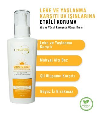Chicure Anti Aging 50 Faktör Tüm Ciltler İçin Leke Karşıtı Nemlendirici Yaşlanma Karşıtı Yağsız Suya Dayanıklı Yüz ve Vücut Güneş Kremi 125 ml