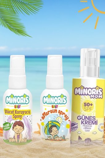 Minoris Baby 50 Faktör Tüm Ciltler İçin Leke Karşıtı Nemlendirici Yağsız Suya Dayanıklı Yüz ve Vücut Güneş Kremi 150 ml