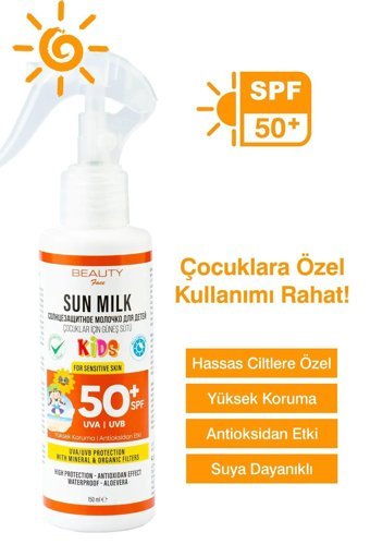 Beauty Collection Beauty 50 Faktör Tüm Ciltler İçin Leke Karşıtı Nemlendirici Yağsız Suya Dayanıklı Yüz ve Vücut Güneş Sütü 150 ml