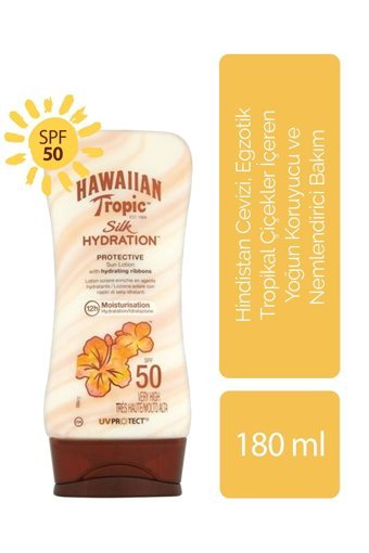 Hawaiian Tropic Tropic 50 Faktör Tüm Ciltler İçin Leke Karşıtı Nemlendirici Yağsız Suya Dayanıklı Yüz ve Vücut Güneş Losyonu 50 ml