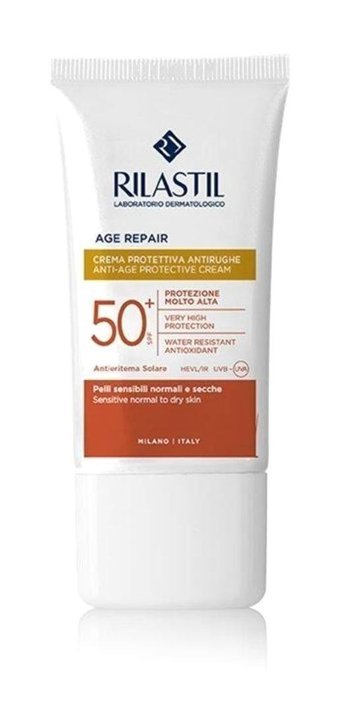 Rilastil 50 Faktör Tüm Ciltler İçin Leke Karşıtı Nemlendirici Yaşlanma Karşıtı Aydınlatıcı Yağsız Suya Dayanıklı Yüz ve Vücut Güneş Kremi 50 ml