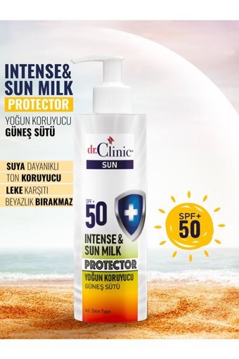 Dr. Clinic Sun 50 Faktör Tüm Ciltler İçin Leke Karşıtı Nemlendirici Yağsız Suya Dayanıklı Yüz ve Vücut Güneş Kremi 150 ml